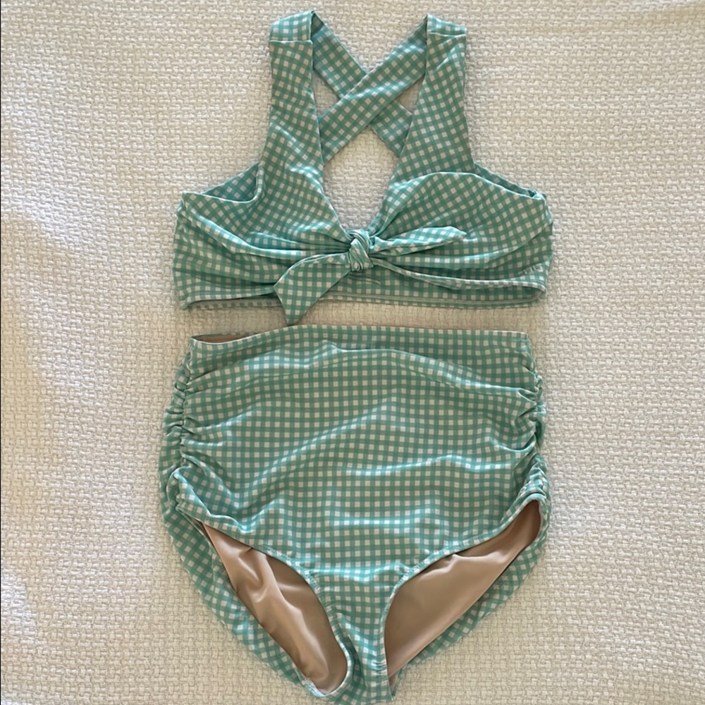 Albion Green Gingham Bikini Set
